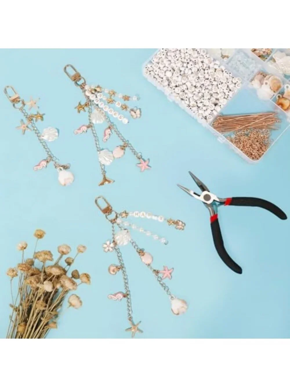 DIY Ocean Keychain Making Kit - 776PCS Charms, Beads & Tools for Custom Jewelry